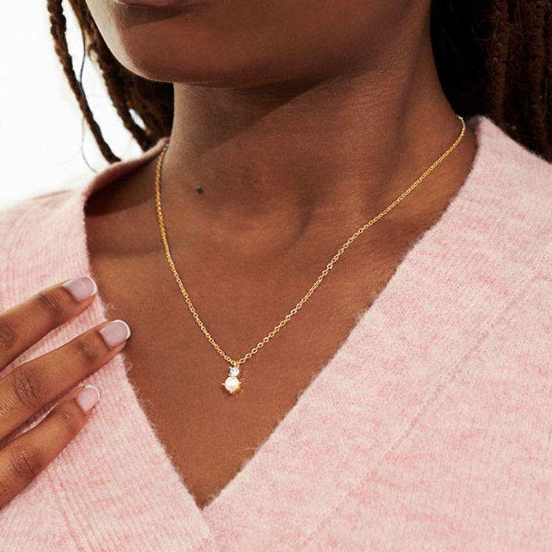 Smykke HALO PEARL Cubic Zirconia & Pearl Pedant gull Joma Jewell
