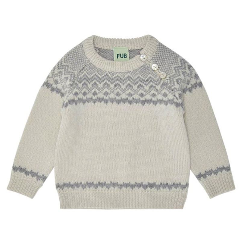 Baby Genser m Nordisk mønster Merinoull Beige Grå FUB 