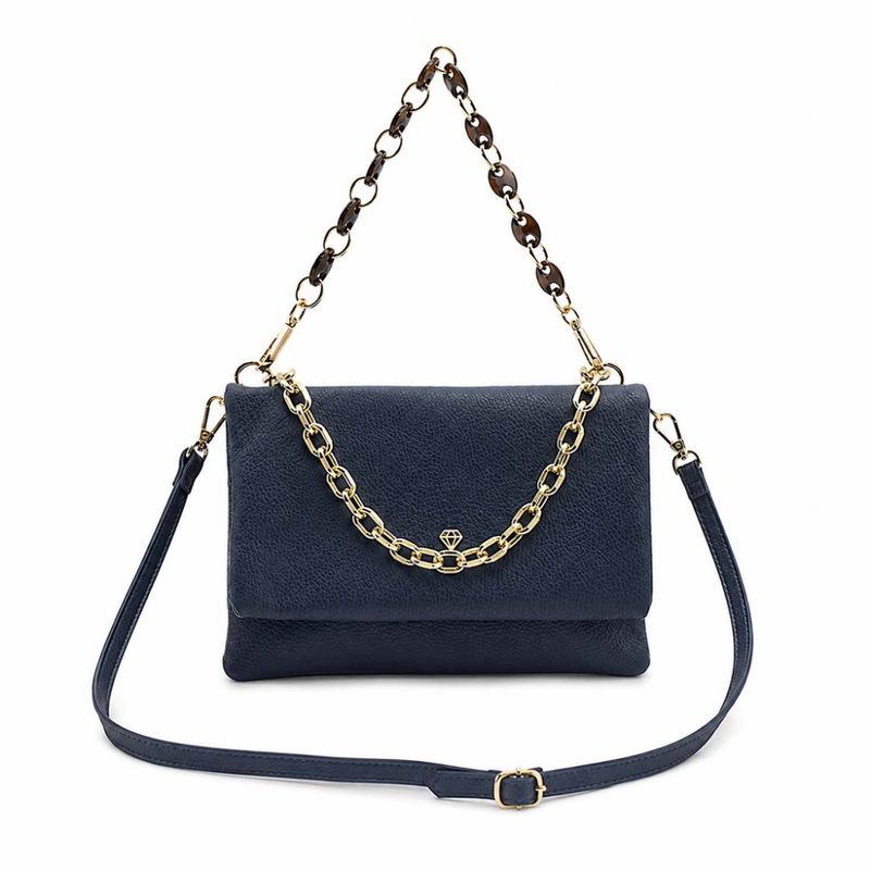 Clutch veske BIANCA marineblå med klaff gull Caleidos 