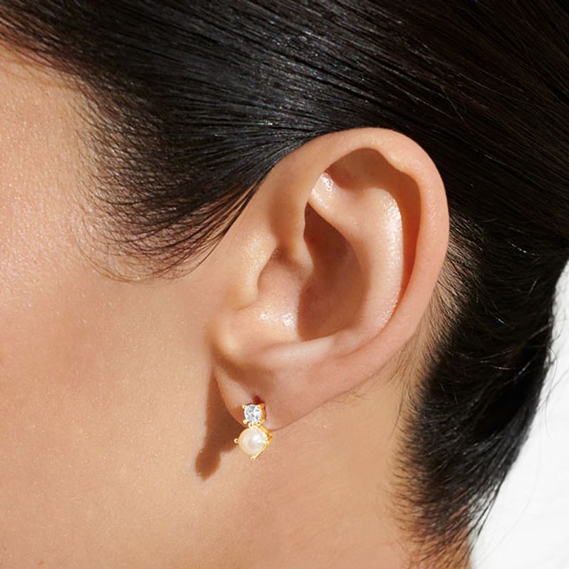 Øredobber HALO PEARL Cubic Zirconia & Pearl gull Joma Jewellery